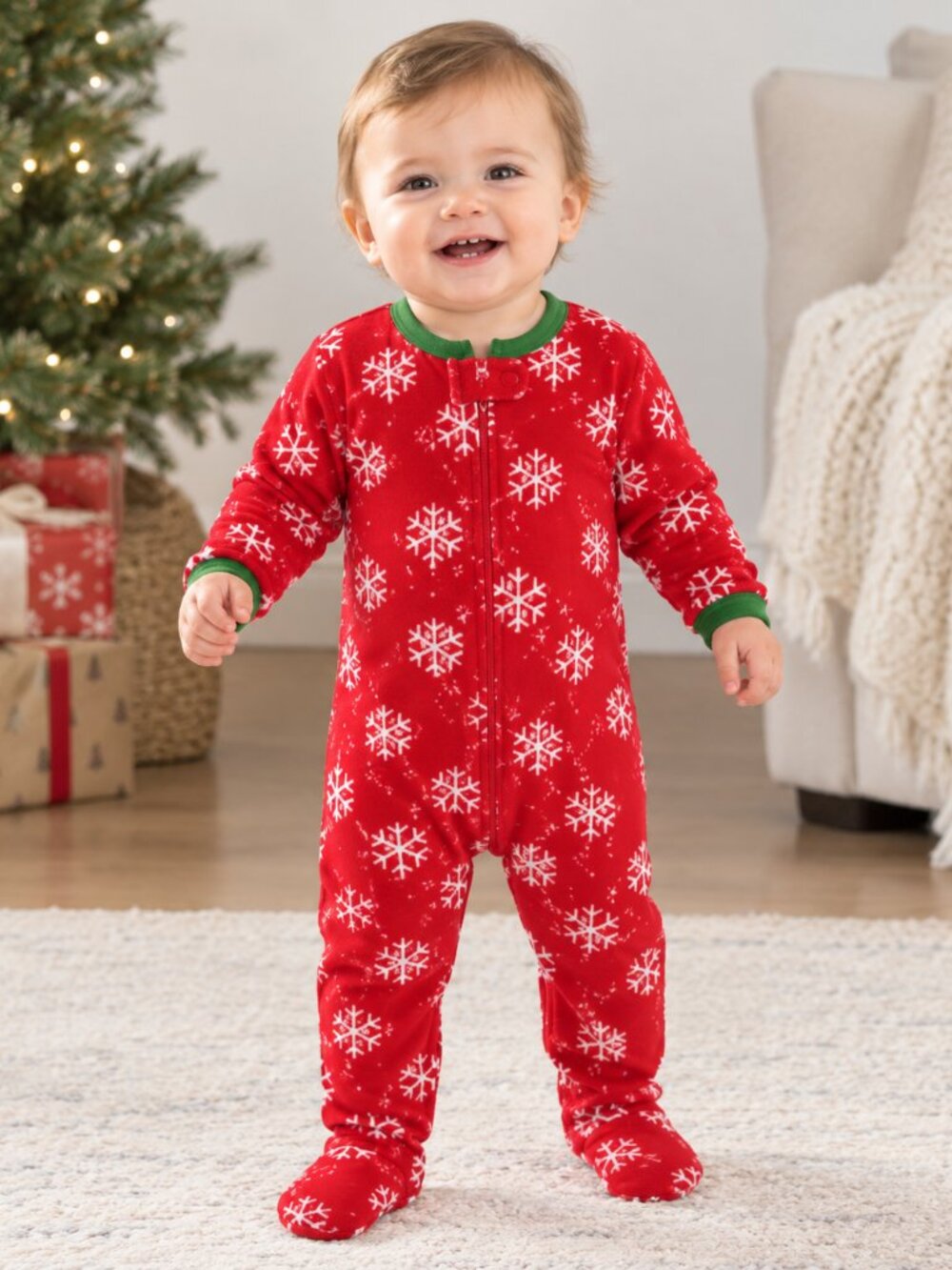 Gerber Baby Red Christmas Snowflake Footed Pajamas 12M
